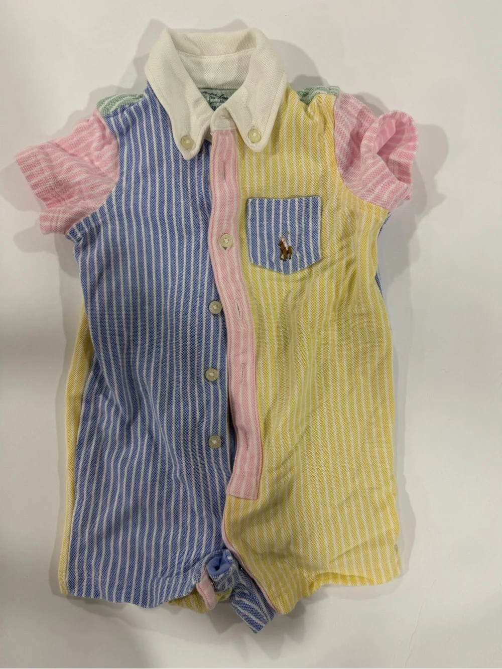Polo by Ralph Lauren Pastel Striped Button-Down One-Piece - Blue, Yellow & Pink